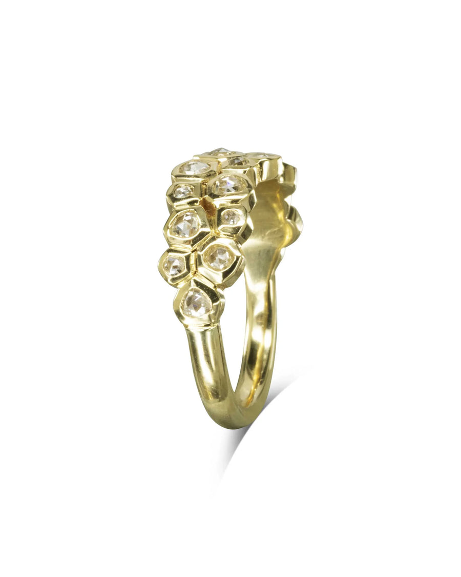 Gold eternity ring with two rows of clustered bubbles and sparkling gemstones