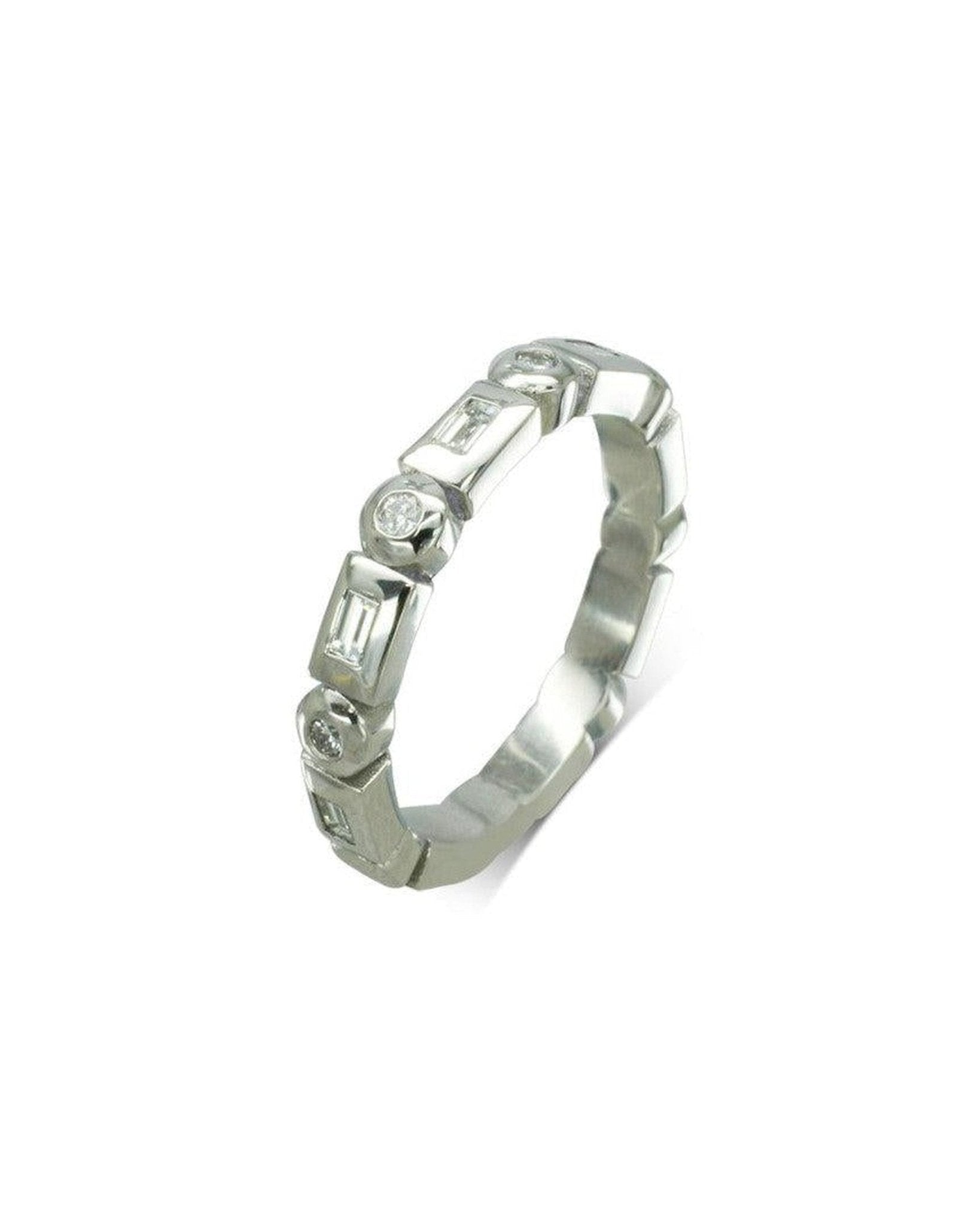 Chamfered Alternating Baguette Round Brilliant Cut Diamond Full Eternity Ring Ring Pruden and Smith Platinum