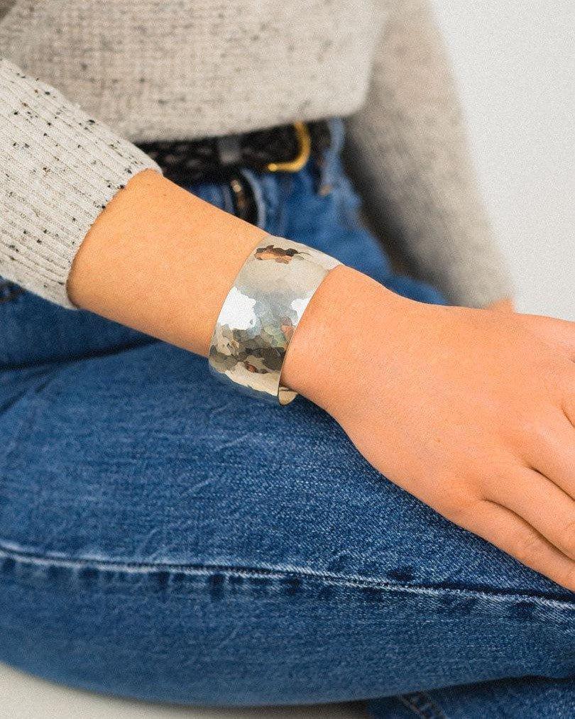 Hammered Convex Silver Cuff Bangles Bangle Pruden and Smith 30mm