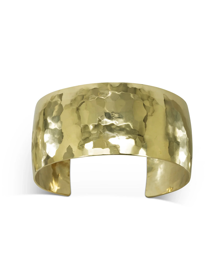 Chunky Solid 9ct Yellow Gold Cuff Bangle Hammered Convex (Wide)