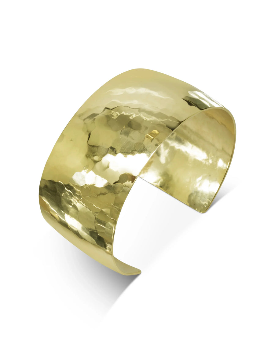 Chunky Solid 9ct Yellow Gold Cuff Bangle Hammered Convex (Wide)