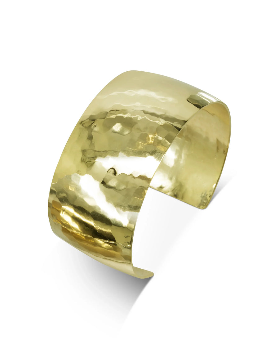 Chunky Solid 9ct Yellow Gold Cuff Bangle Hammered Convex (Wide)