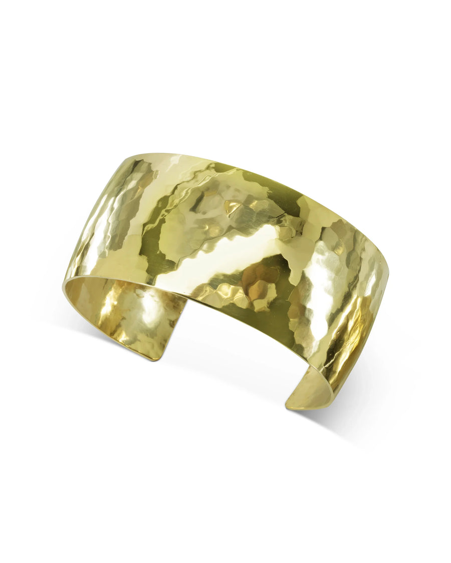 Chunky Solid 9ct Yellow Gold Cuff Bangle Hammered Convex (Wide)