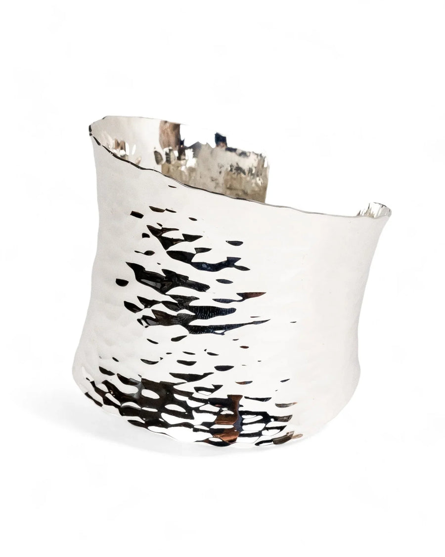 Hammered Concave Solid Silver Cuff Bangle (Wide) Bangle Pruden and Smith