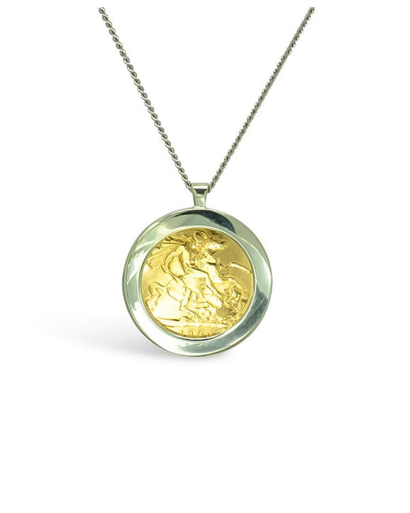 Chunky White Gold Sovereign Mount Pendant Pendant Pruden and Smith