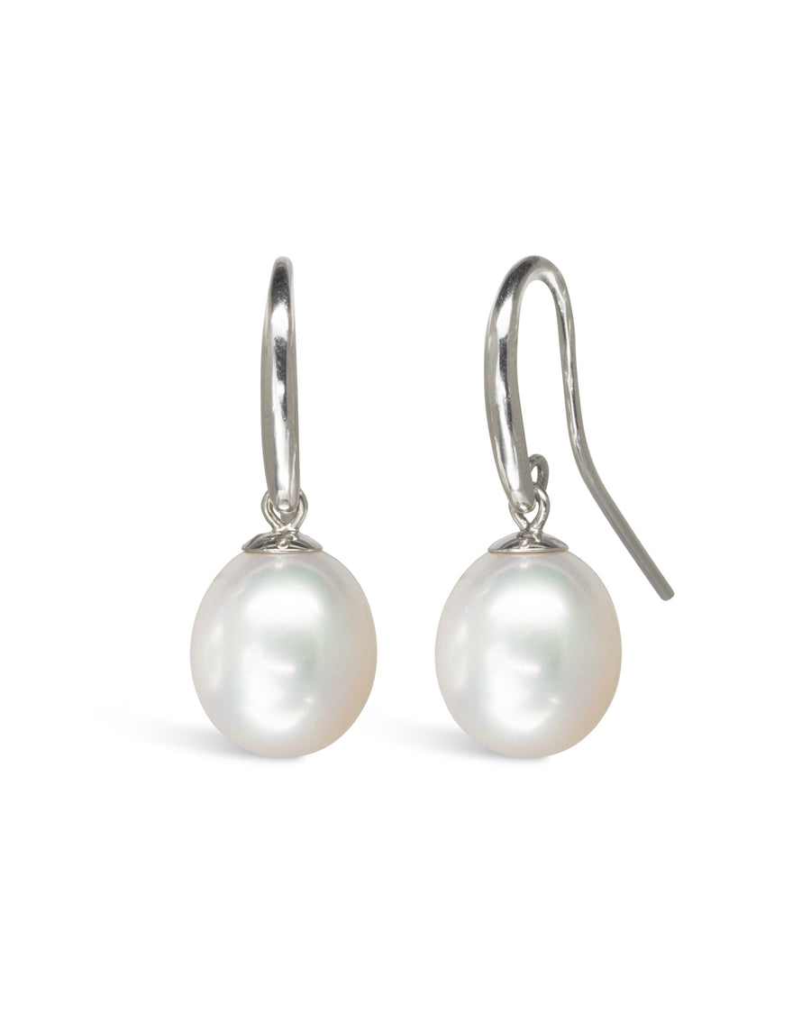 Classic Pearl Drop White Gold Earrings Pruden and Smith