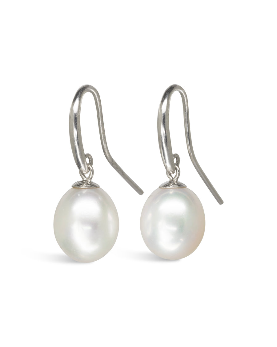 Classic Pearl Drop White Gold Earrings Pruden and Smith