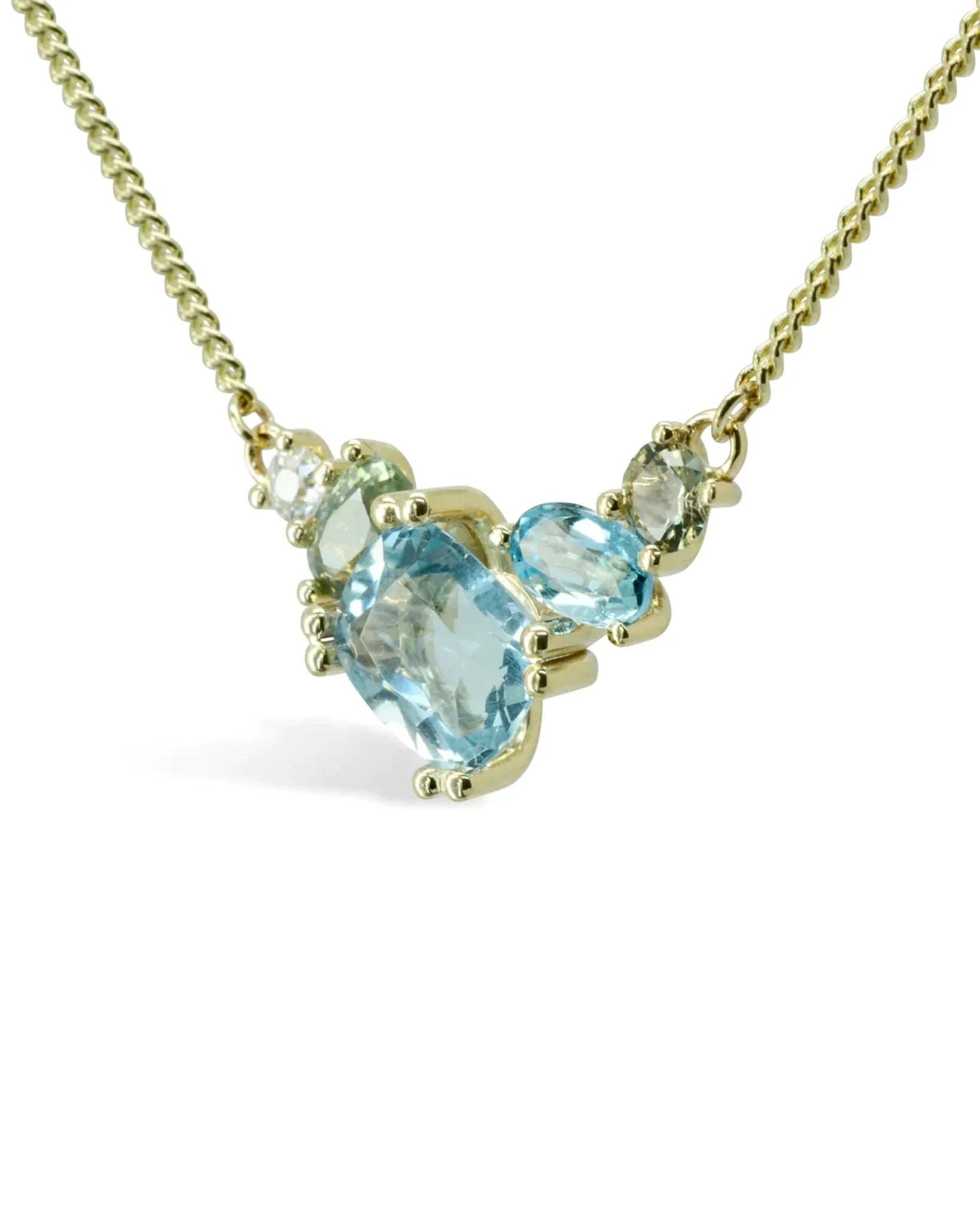 Claw Cluster Multi Colour Aquamarine and Sapphire Pendant Pendant Pruden and Smith