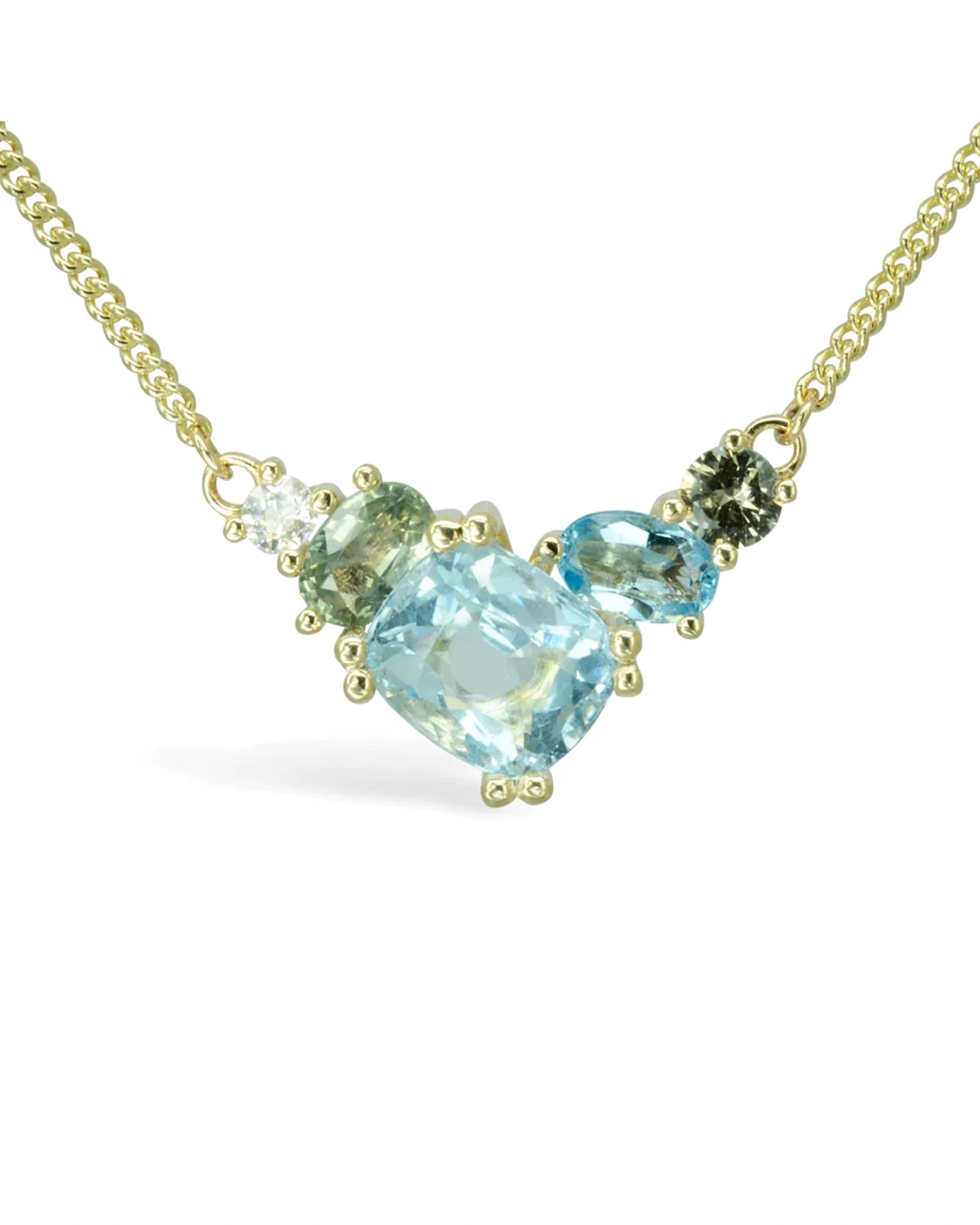 Claw Cluster Multi Colour Aquamarine and Sapphire Pendant Pendant Pruden and Smith