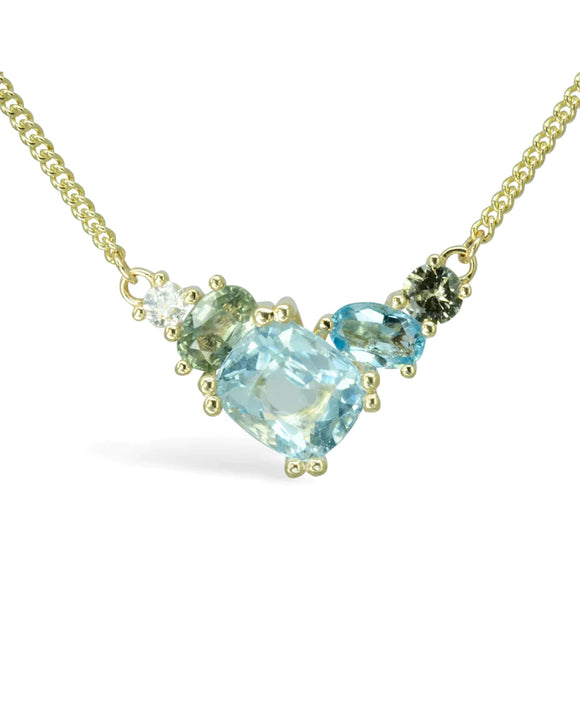 Claw Cluster Multi Colour Aquamarine and Sapphire Pendant Pendant Pruden and Smith