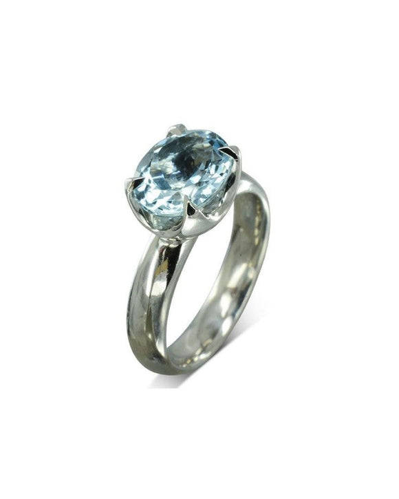 Claw Set Aquamarine White Gold Ring Ring Pruden and Smith