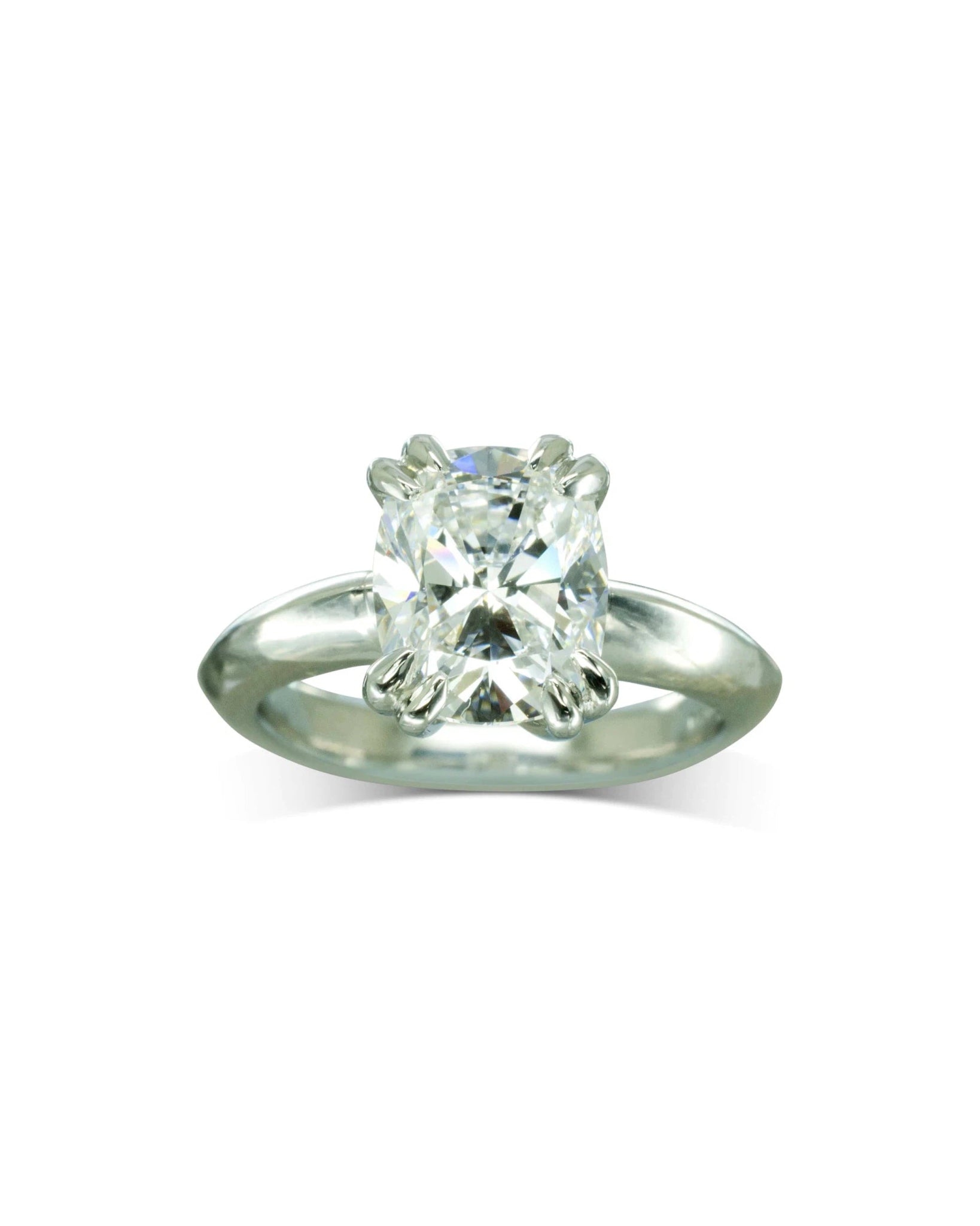 Claw Set Platinum Cushion Shaped Diamond Engagement Ring Ring Pruden and Smith