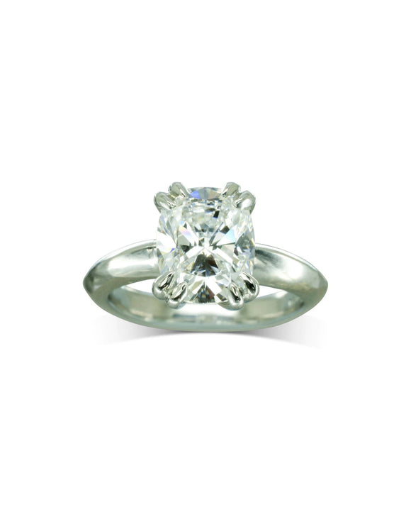 Claw Set Platinum Cushion Shaped Diamond Engagement Ring Ring Pruden and Smith