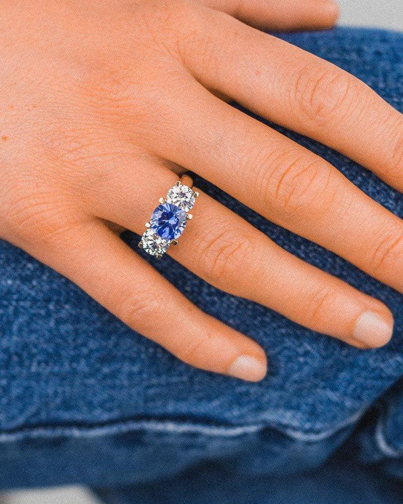 Claw Set Sapphire and Diamond Platinum Trilogy Ring Ring Pruden and Smith