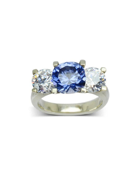 Claw Set Sapphire and Diamond Platinum Trilogy Ring Ring Pruden and Smith