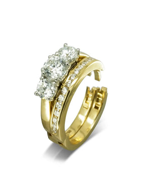 Diamond Trilogy Hinged Cliq Engagement Ring Ring Pruden and Smith 18ct yellow gold band with platinum claws  