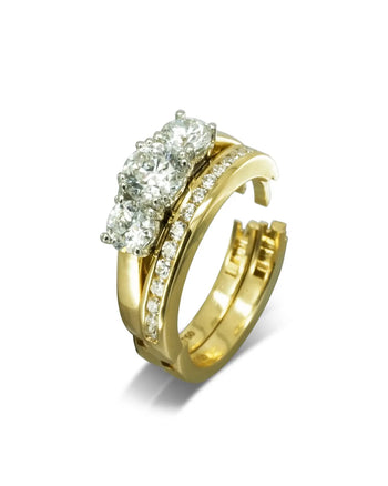 Trilogy Diamond Hinged Engagement Ring Ring Pruden and Smith 18ct yellow gold band with platinum claws  