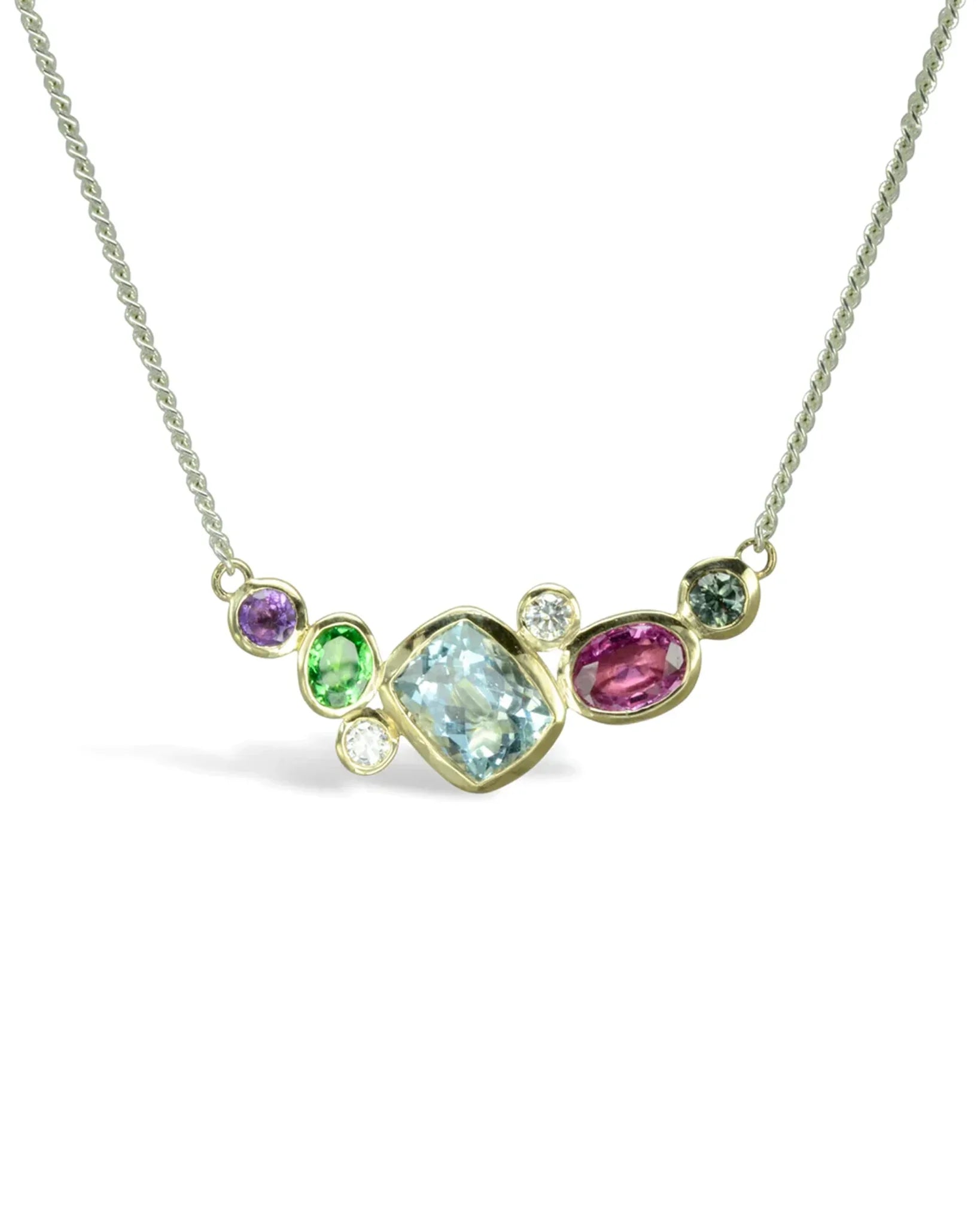 Cluster Multi Colour Aquamarine and Sapphire Pendant Pendant Pruden and Smith