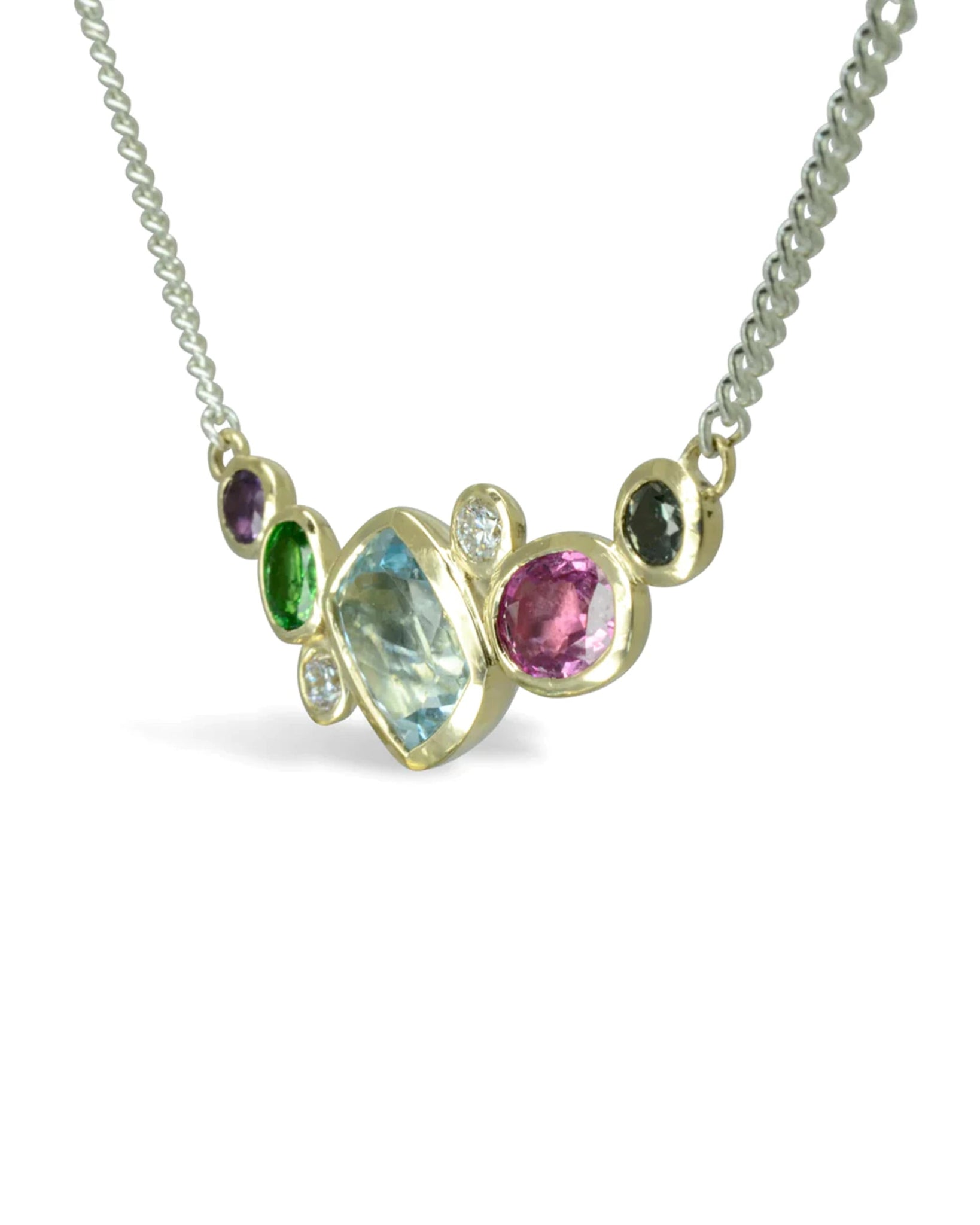 Cluster Multi Colour Aquamarine and Sapphire Pendant Pendant Pruden and Smith