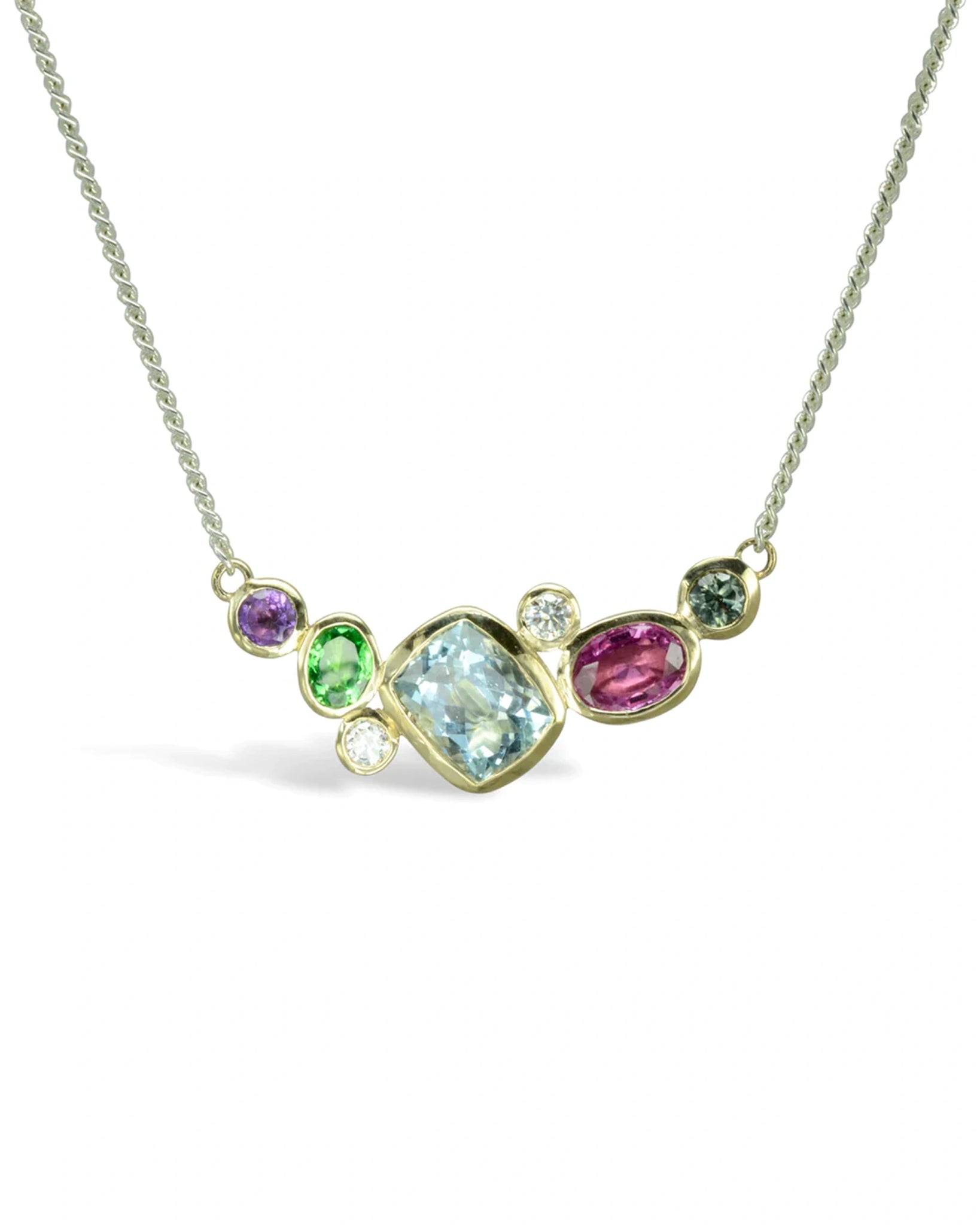 Cluster Multi Colour Aquamarine and Sapphire Pendant Pendant Pruden and Smith