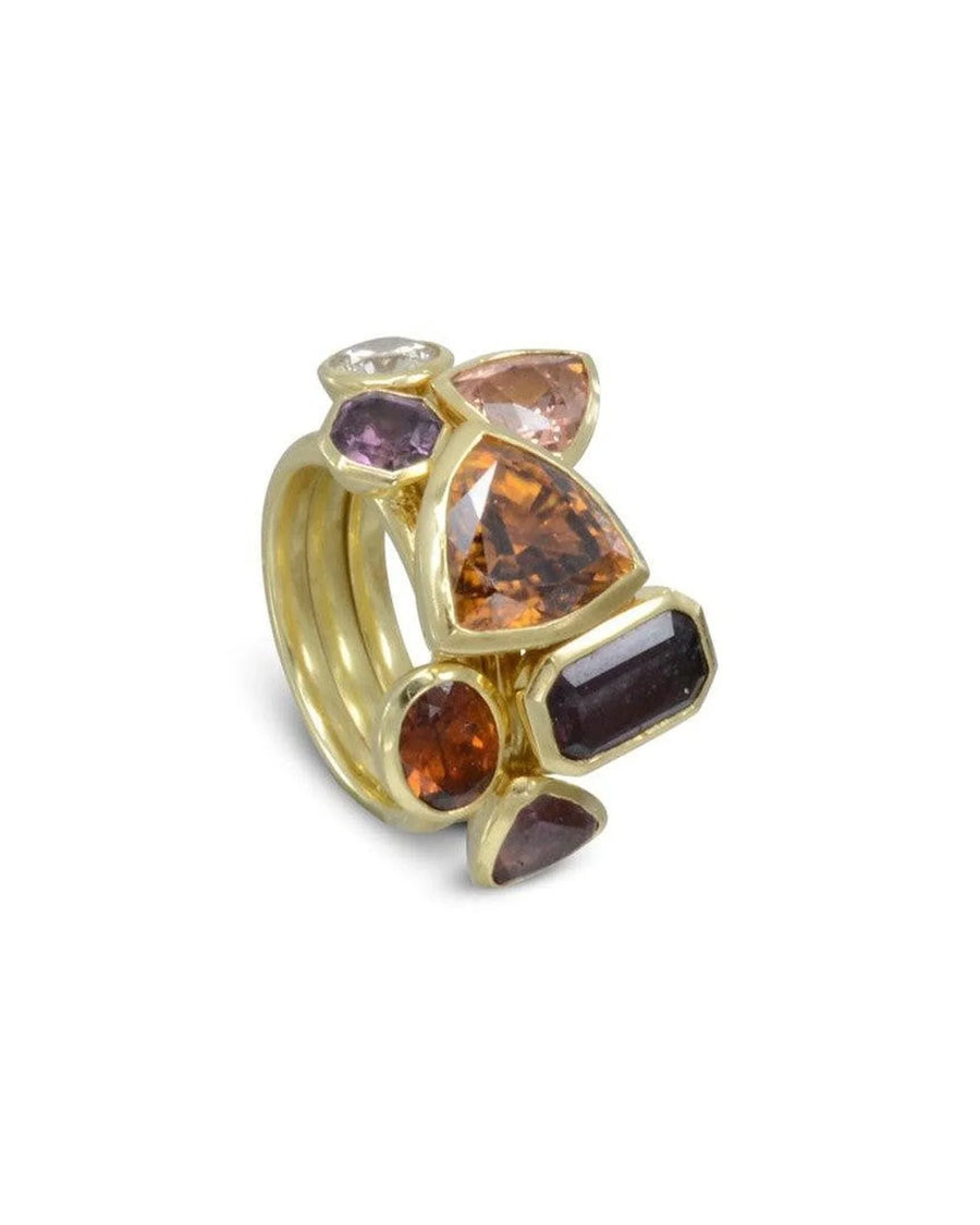 18ct yellow gold stacking ring set with mixed cut colorful gemstones