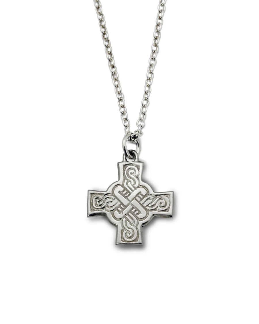 Sterling silver Celtic cross pendant necklace with intricate knotwork design