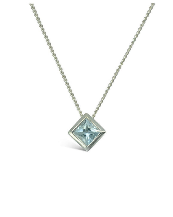 Cube Aquamarine Pendant Pendant Pruden and Smith 9ct White Gold