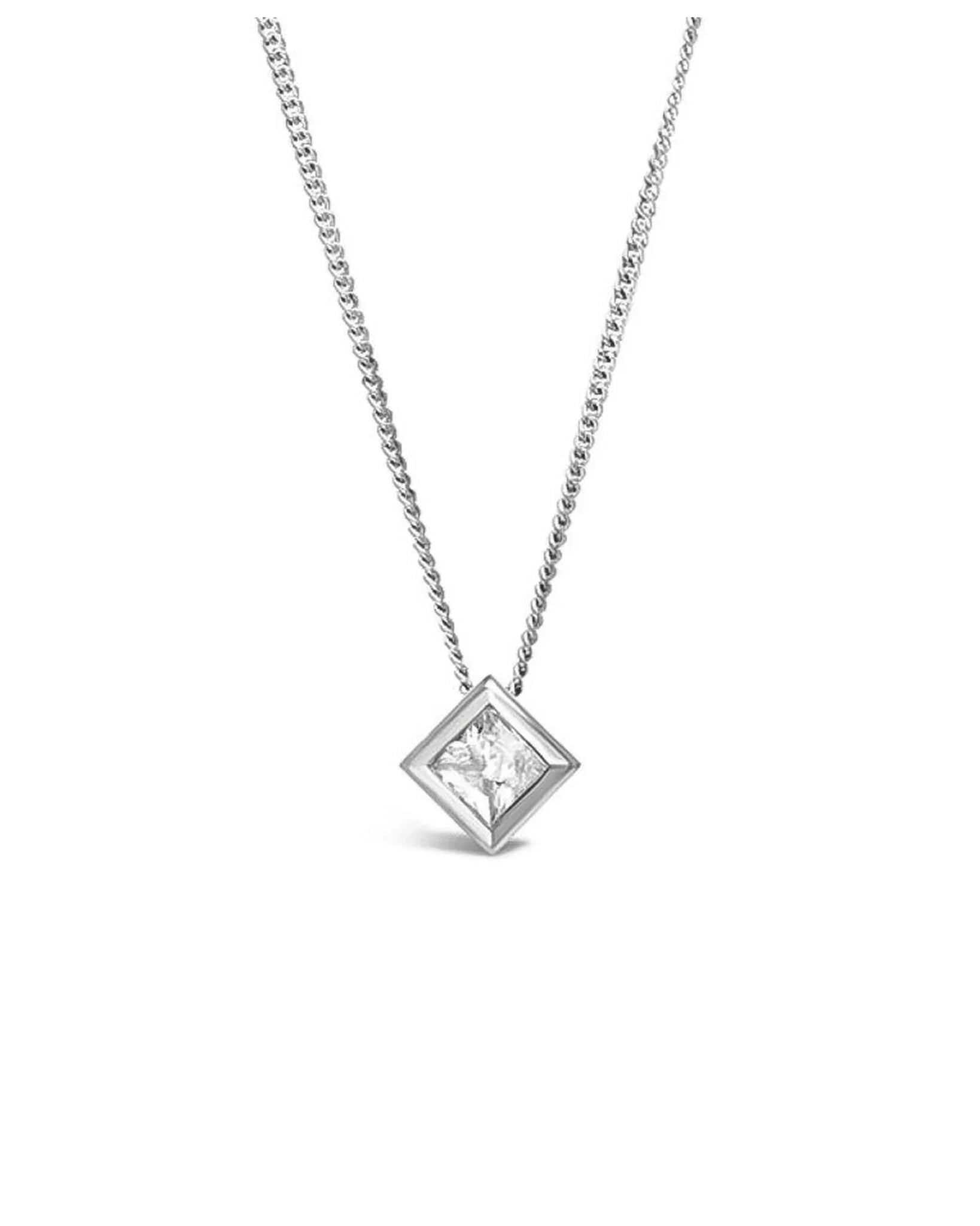 Cube Princess Cut Diamond Platinum Pendant Pendant Pruden and Smith