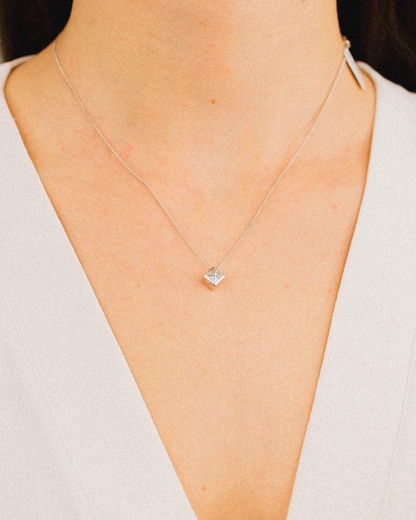 Cube Princess Cut Diamond Platinum Pendant Pendant Pruden and Smith