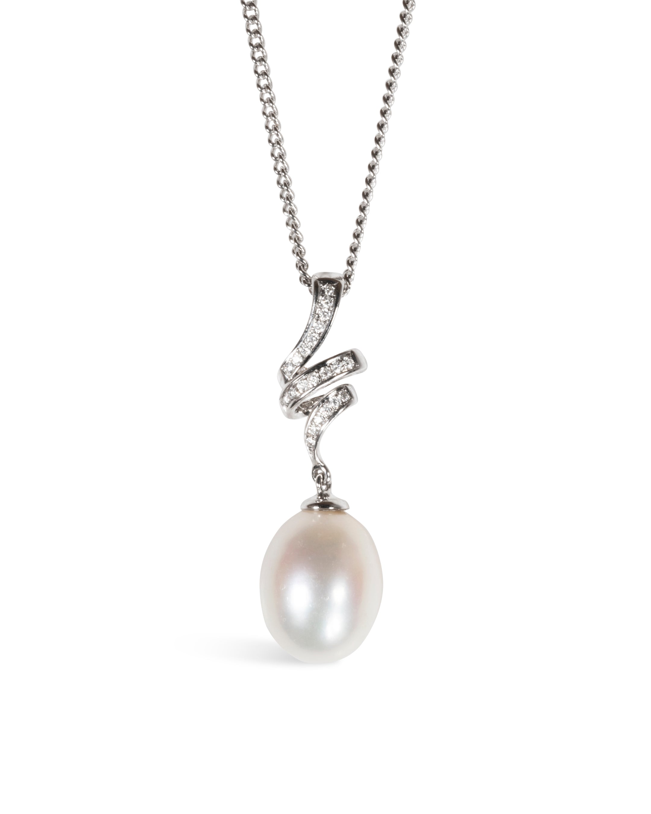 Ribbon Pearl and Diamond Pendant Pendant Pruden and Smith White Gold