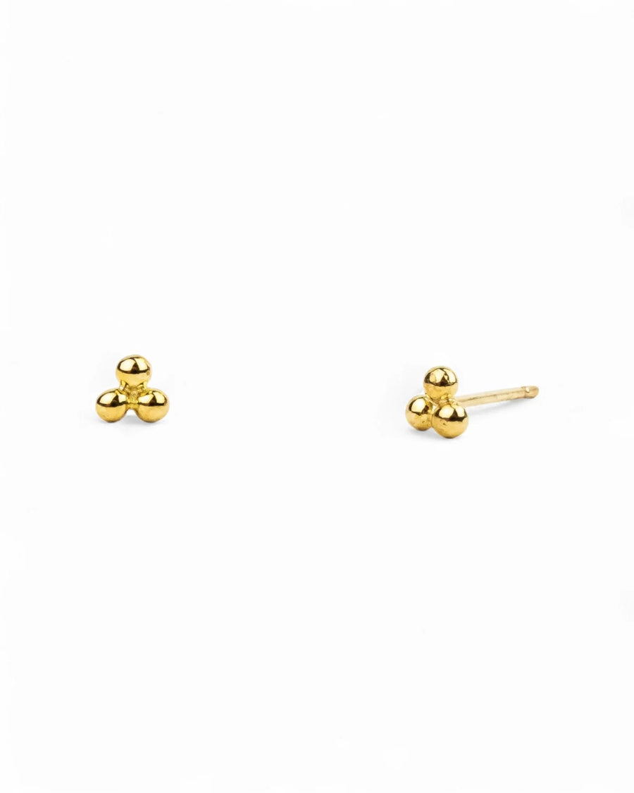 Dainty Nugget Three Bead Yellow Gold Stud Earrings Earrings Pruden and Smith