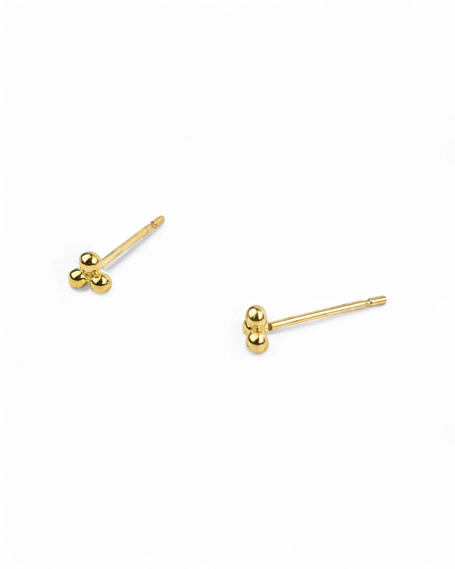 Dainty Nugget Three Bead Yellow Gold Stud Earrings Earrings Pruden and Smith