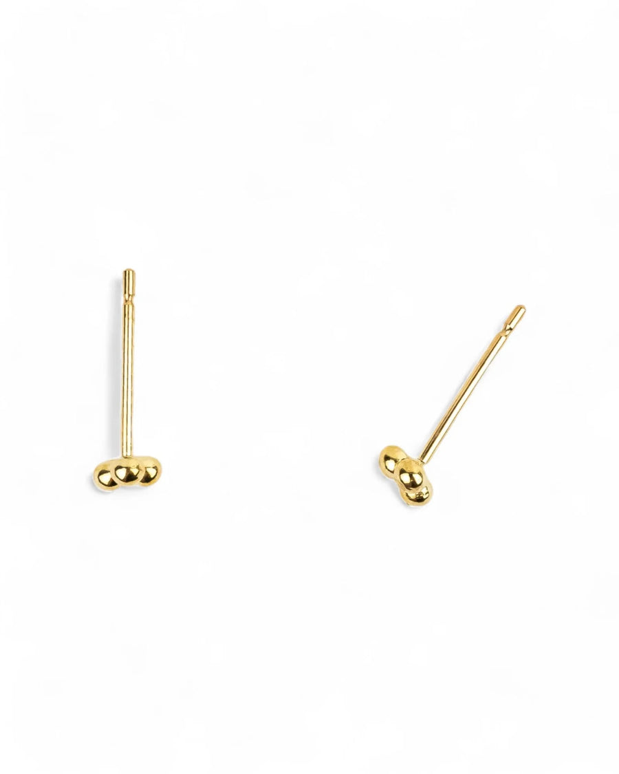 Dainty Nugget Three Bead Yellow Gold Stud Earrings Earrings Pruden and Smith
