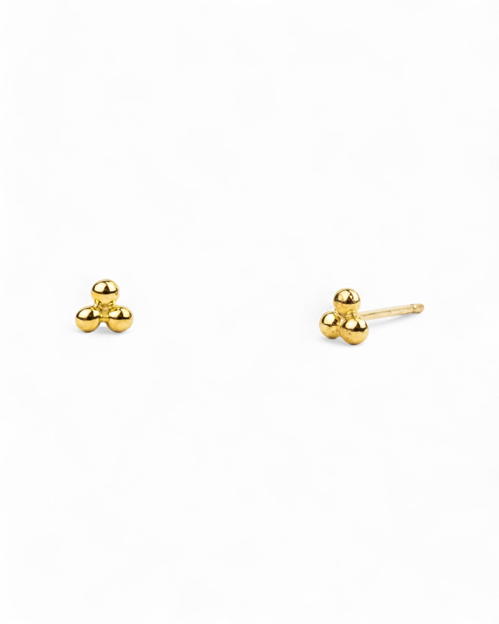 Dainty Nugget Three Bead Yellow Gold Stud Earrings Earrings Pruden and Smith