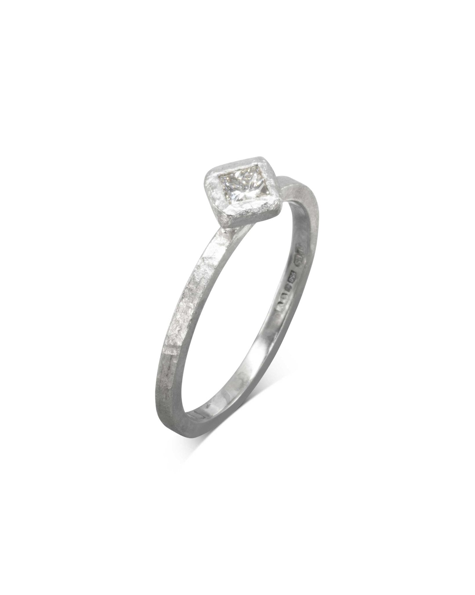 Dainty Rough Hammered Diamond Engagement Ring Ring Pruden and Smith