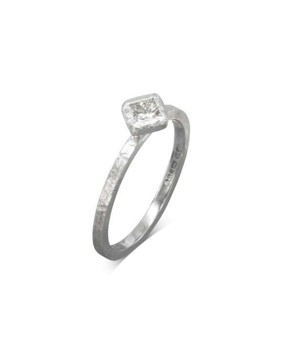 Dainty Rough Hammered Diamond Engagement Ring Ring Pruden and Smith