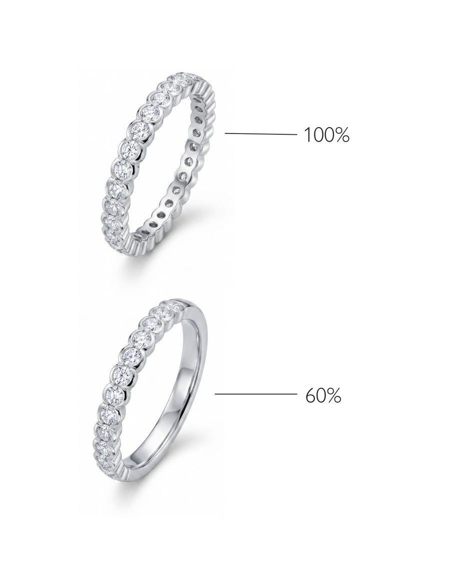 White gold scalloped edge diamond eternity rings.