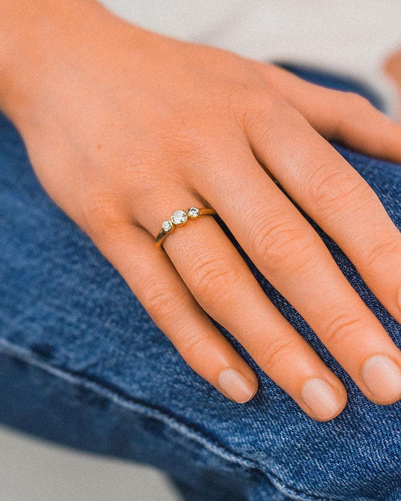 Dainty Trilogy Diamond 9ct Gold Engagement Ring Ring Pruden and Smith