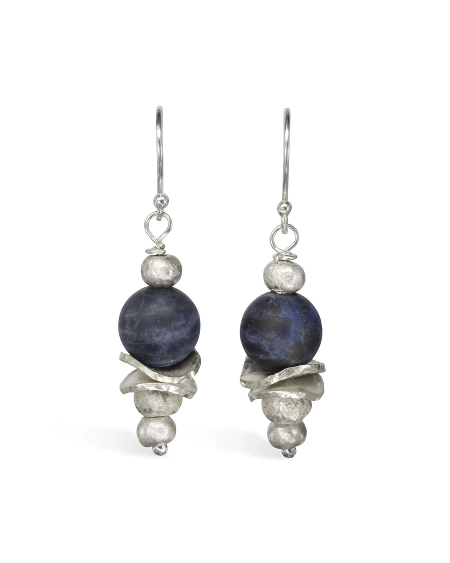 Handmade sodalite and silver drop earrings with textured organic shapes