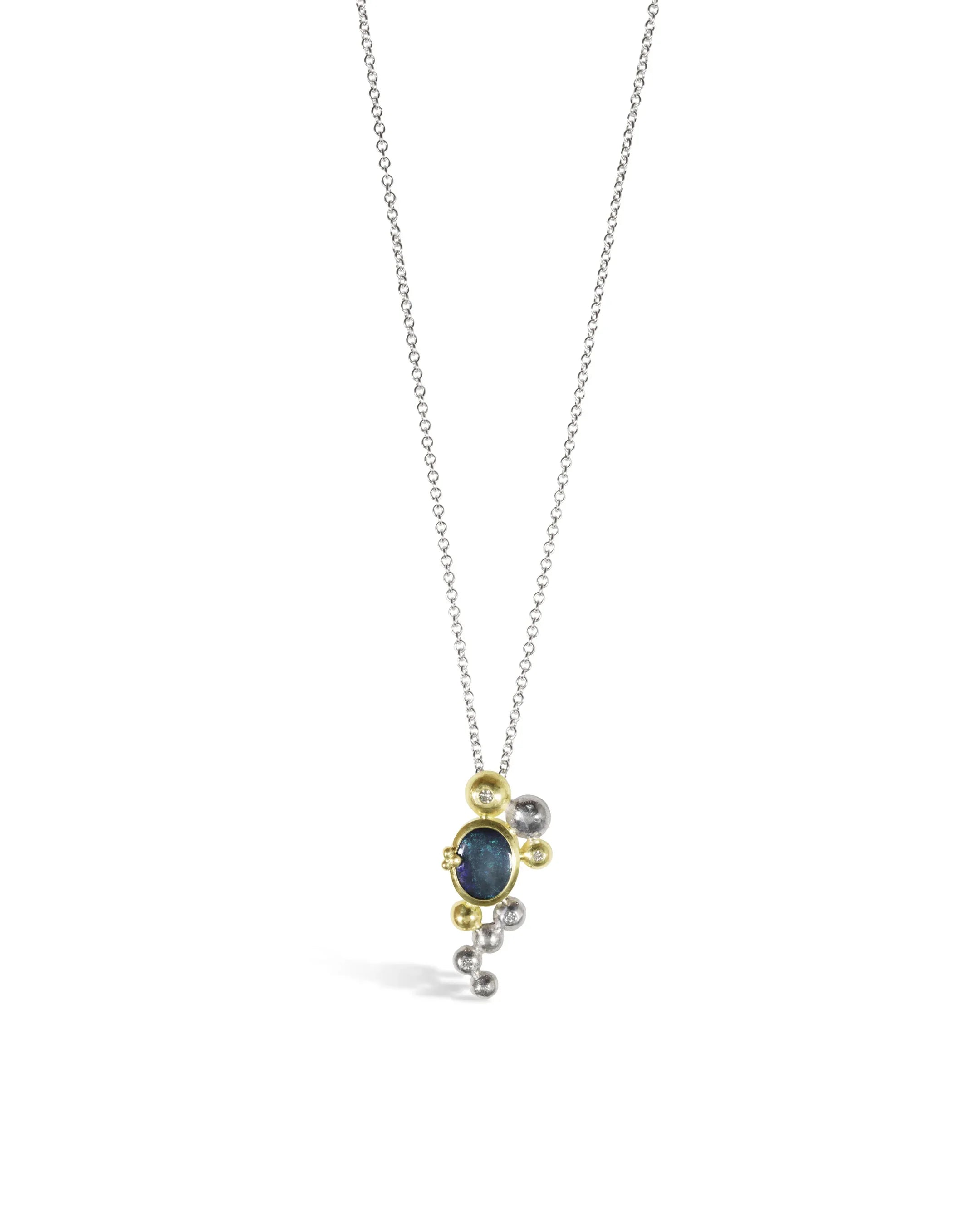 Diamond and Opal Silver and Gold Pendant Pendant Pruden and Smith