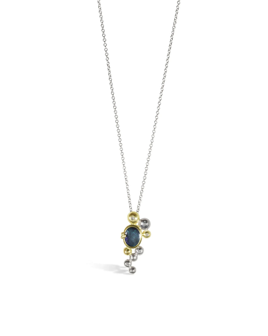 Diamond and Opal Silver and Gold Pendant Pendant Pruden and Smith