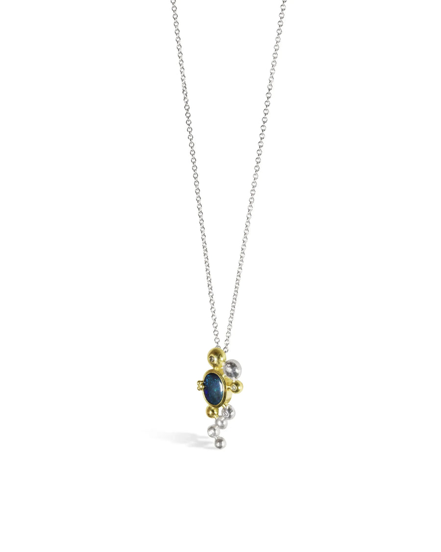 Diamond and Opal Silver and Gold Pendant Pendant Pruden and Smith