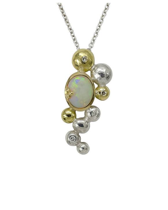 Diamond and Opal Silver and Gold Pendant Pendant Pruden and Smith