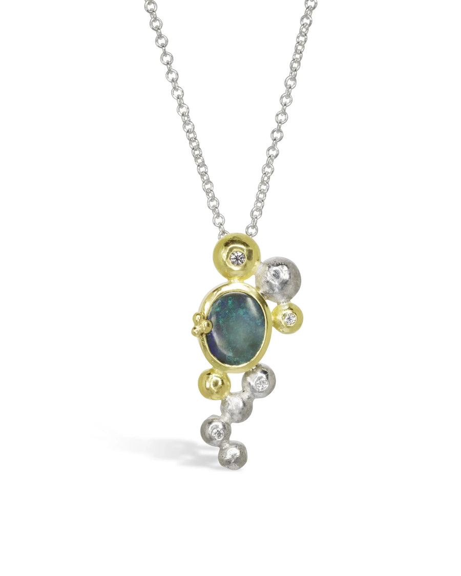Diamond and Opal Silver and Gold Pendant Pendant Pruden and Smith
