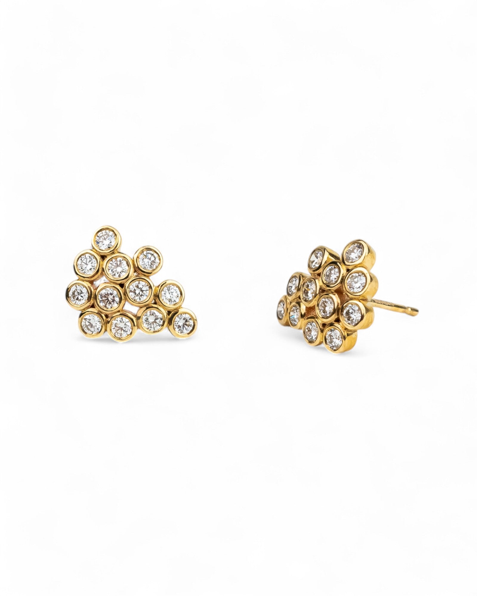 Diamond Bubbles Yellow Gold Cluster Stud Earrings Earrings Pruden and Smith