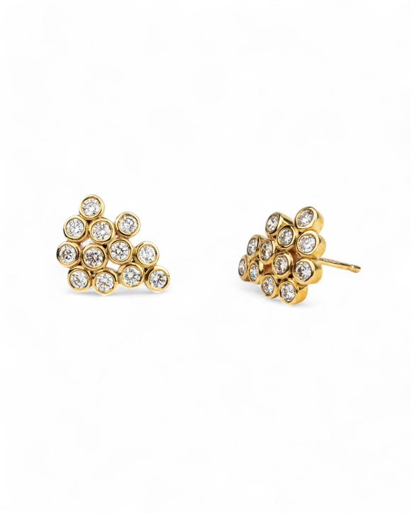 Diamond Bubbles Yellow Gold Cluster Stud Earrings Earrings Pruden and Smith