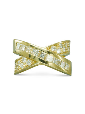 Bespoke Crossover Gold Diamond Ring Ring Pruden and Smith   