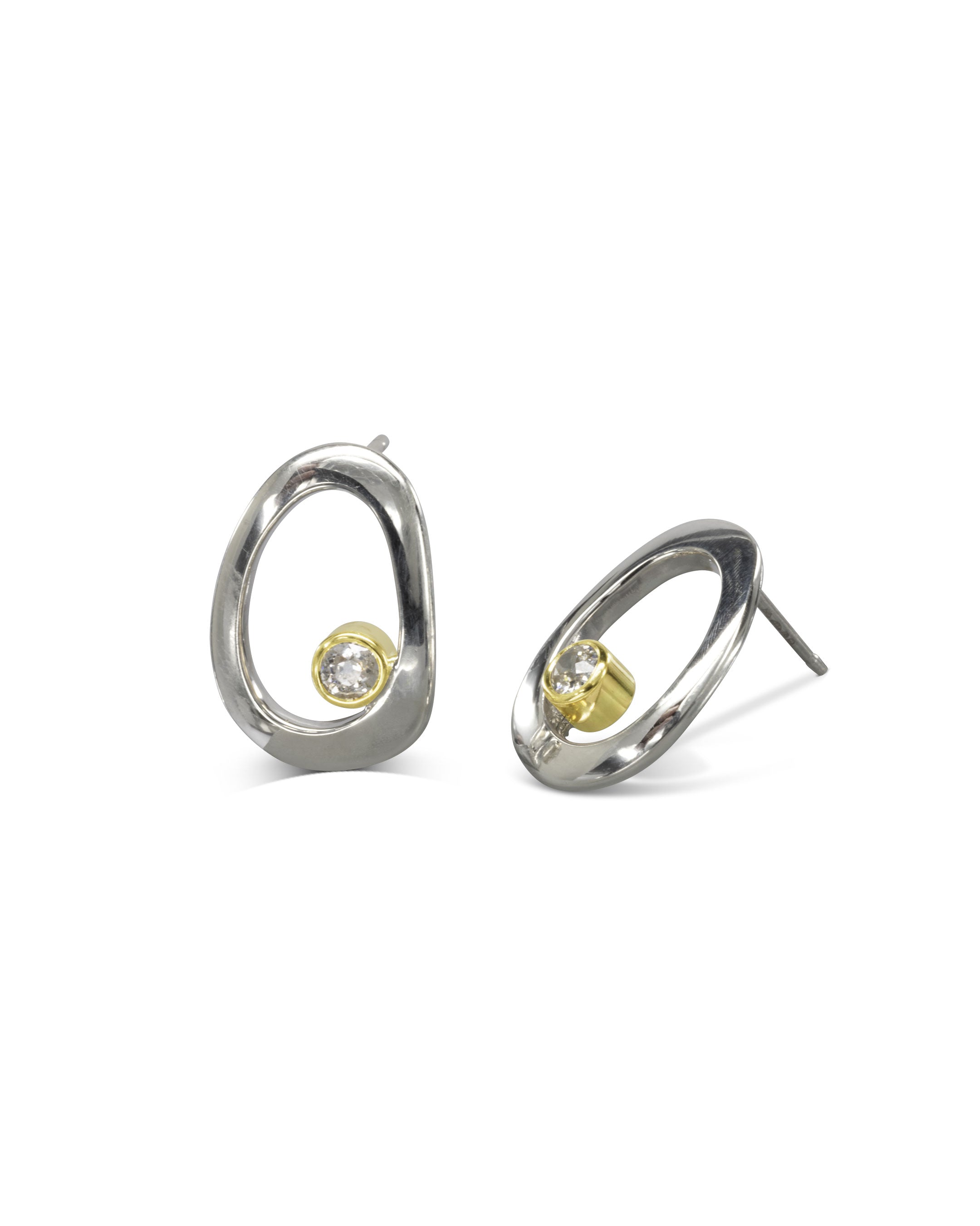 Pebble With Hole Silver Diamond Stud Earrings - Pruden and Smith