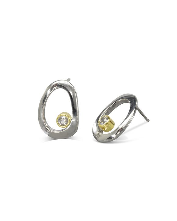 Pebble With Hole Silver Diamond Stud Earrings - Pruden and Smith