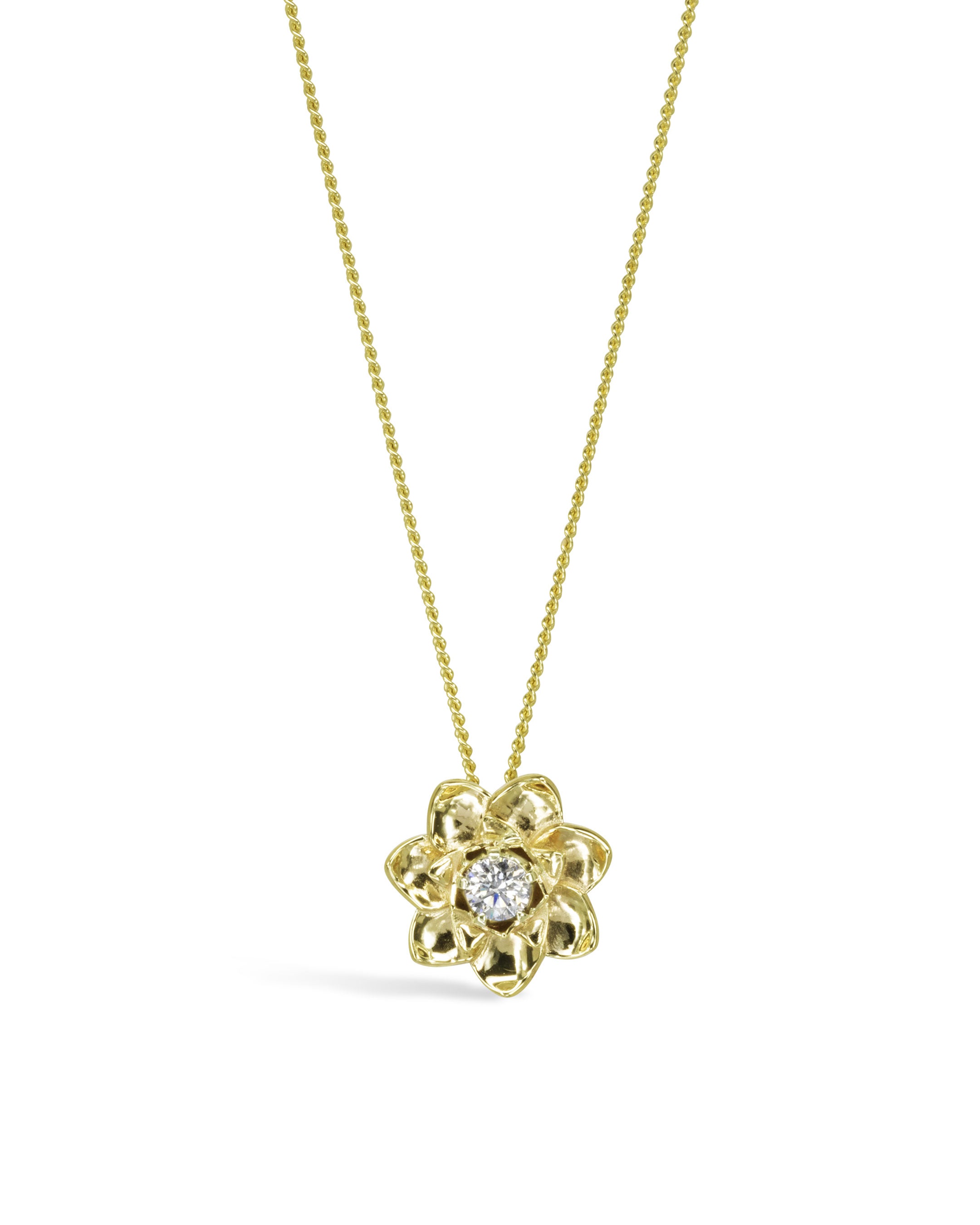 Lotus Flower 9ct Gold and Diamond Pendant Pruden and Smith